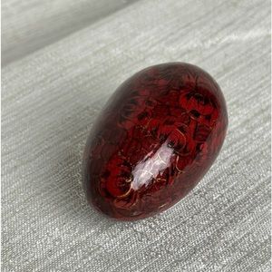 Vintage 3” Burgundy/Black/Gold Floral Kashmiri Paper Mache Egg Made in India